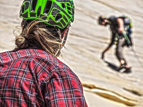 After clipping the first bolt the "business" started. It was physically quite manageable, but there were some places where bolts were 30 feet apart and falling was not an option.